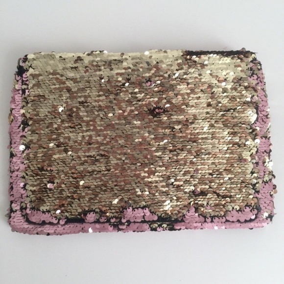 Asos reversible color Pink Gold Sequin Clutch BAG - Picture 2 of 5